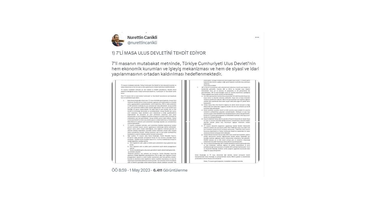 Ak Parti'li Canikli: 7'li Masa Ulus Devletini Tehdit Ediyor