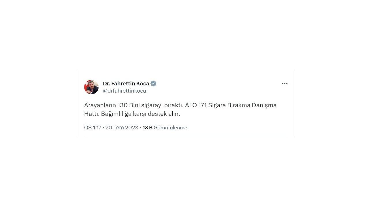 Bakan Koca: ALO 171'i arayan 130 bin kişi sigarayı bıraktı